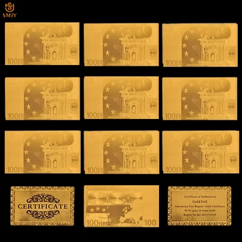 10 бр./лот, Определени Европейски Златно Банкнотата от 100 евро, Копие на Банкноти от Златно фолио, Валута, Събиране на Хартиени пари