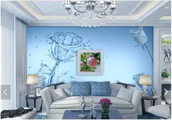 3D фото тапети по поръчка 3d стенописи тапети Синята вода роза фон на стената на 3d декорация на всекидневна