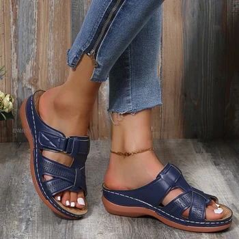 ENMAYER/ 2023 Удобни сандали в римски стил с панти капак, дамски Сандали, Летни Модни дамски сандали на равна подметка, сандали с цип с отворени пръсти