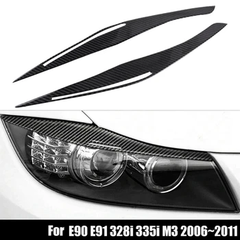 Въглеродни Влакна Фаровете Клепач и Веждите на Кутията Етикети Тампон за BMW E90 E91 328I 335I M3 2006-2011