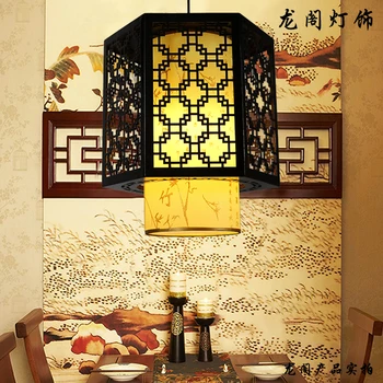Китайски стил Дървени висящи лампи спалня окачена лампа влезете овча кожа Хотел ресторант светлина Горещ пот лампа Резба лампа ZS83