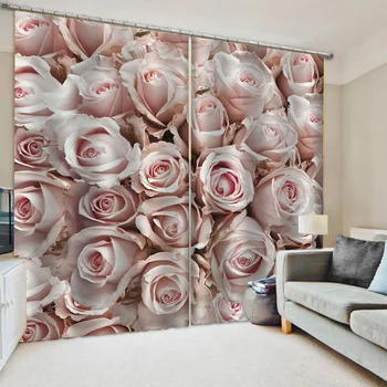 Красиви Снимки на Модни Индивидуални 3D Завеси розови розови завеси, 3D алуминиева Дограма, Щори За Хола Спални