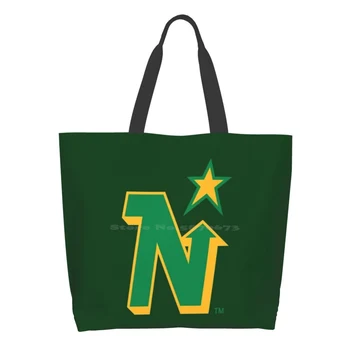 Най-продаваният North Star Многократна употреба Домакински дамски чанти, Чанти за съхранение на North Stars Щата Минесота Ретро Хокей на лед САЩ Санкт