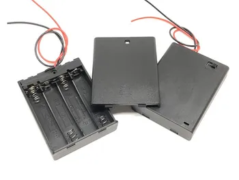 Черен Пластмасов Калъф за съхранение на батерии 4 x AAA, Притежателят на Кутии с Тел, 4 слота за 4 бр. Батерии тип AAA, за Запояване, за Свързване
